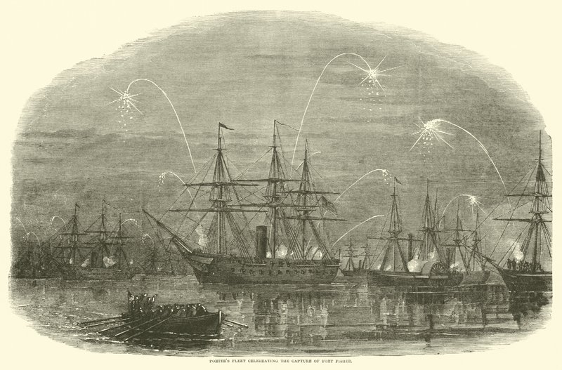 Porter-laivasto juhlii Fort Fisherin vangitsemista tammikuussa 1865 tekijältä American School