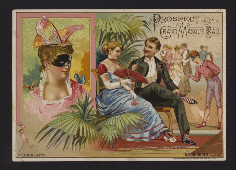 Prospect Associationin suuri naamiopallo Academy of Musicissa, Tammany Hallissa ja Nilsson Hallissa, New Yorkissa (chromolitho) tekijältä American School