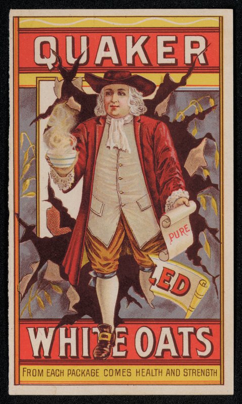 Quaker Oats, mainos 1800-luvun lopulla tai 1900-luvun alussa (chromolitho) tekijältä American School