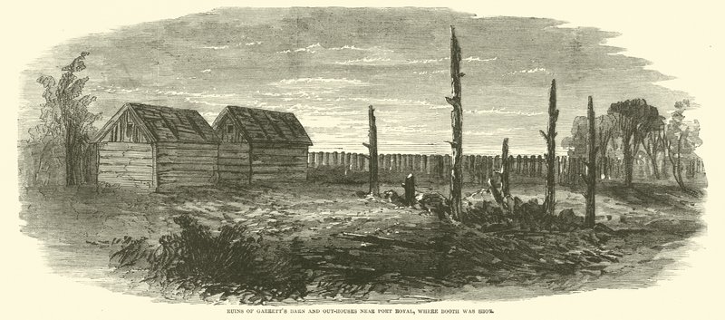 Garretts Barnin ja ulkotalojen rauniot lähellä Port Royalia, missä Booth ammuttiin, huhtikuu 1865 tekijältä American School