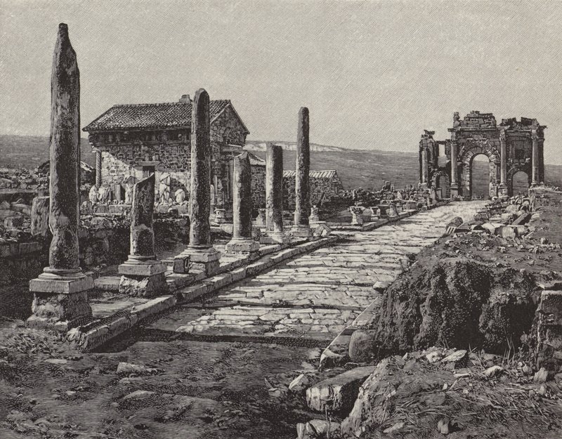 Roomalais-berberilaisen Timgadin kaupungin rauniot (muinainen Thamugas), Algeria (kaiverrus) tekijältä American School
