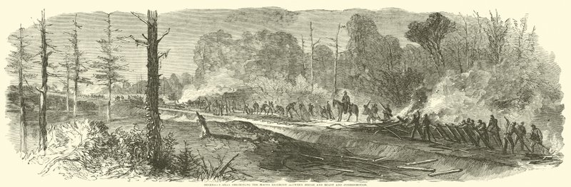 Shermansin armeija tuhoaa Maconin rautatien Rough and Readyn ja Jonesboroughin välillä, elokuu 1864 tekijältä American School