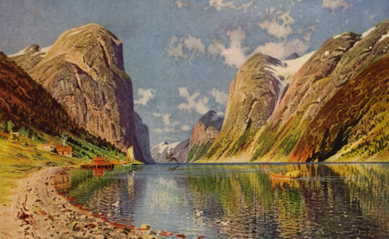 Sogne Fjord Norjan rannikolla (väri litho) tekijältä American School