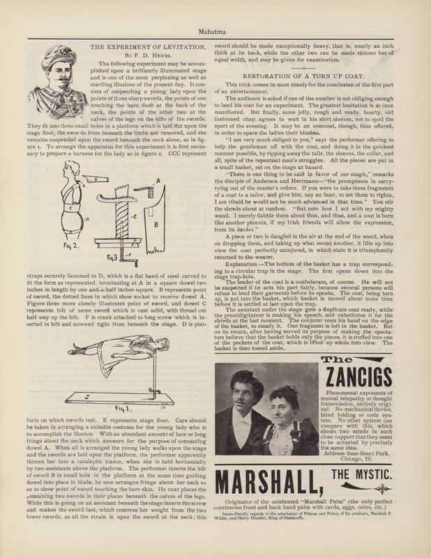 The Experiment Of Levitation, F D Hewes, Mainokset tekijältä American School