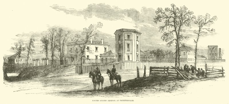 Yhdysvaltain Arsenal Fayettevillessä maaliskuussa 1865 tekijältä American School
