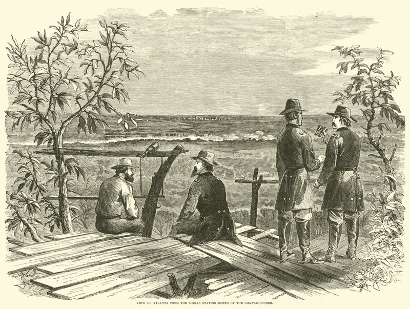 Näkymä Atlantaan Chattahoocheen pohjoispuolella sijaitsevalta signaaliasemalta, heinäkuu 1864 tekijältä American School