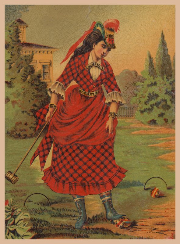 Nainen pelaa krokettia (chromolitho) tekijältä American School