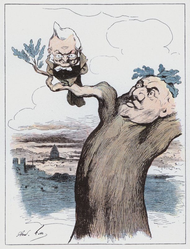 Lintu oksalla (väri litho) tekijältä Andre Gill