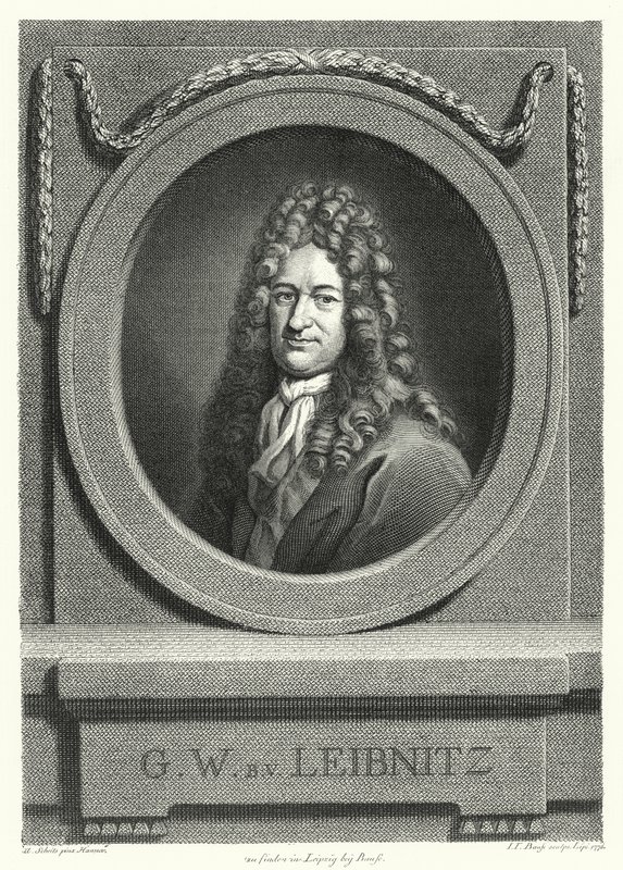 Gottfried Wilhelm Leibniz, saksalainen filosofi, matemaatikko ja polymaatti (kaiverrus) tekijältä Andreas Scheits