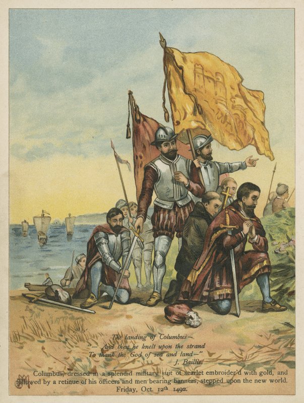 Kolumbus saapuu Uuteen maailmaan (chromolitho) tekijältä Andrew Melrose