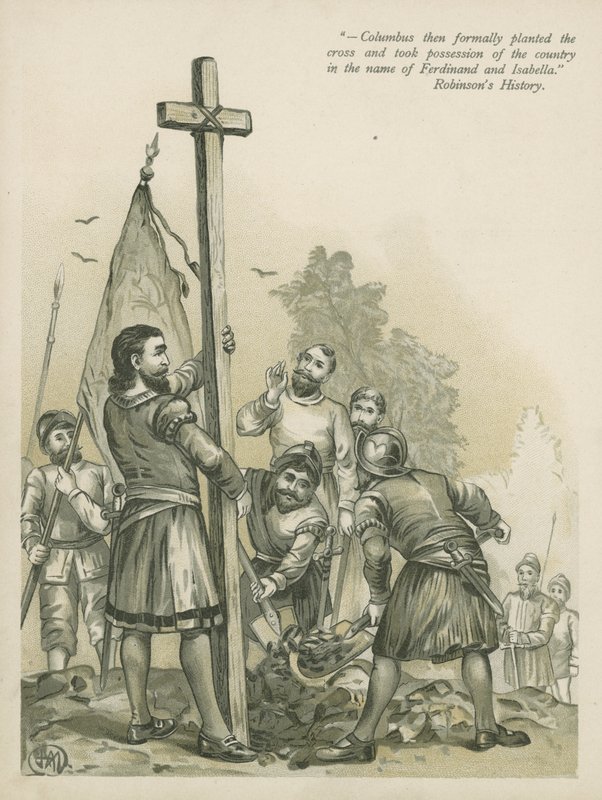 Kolumbus vaatii uutta maailmaa Espanjalle (chromolitho) tekijältä Andrew Melrose