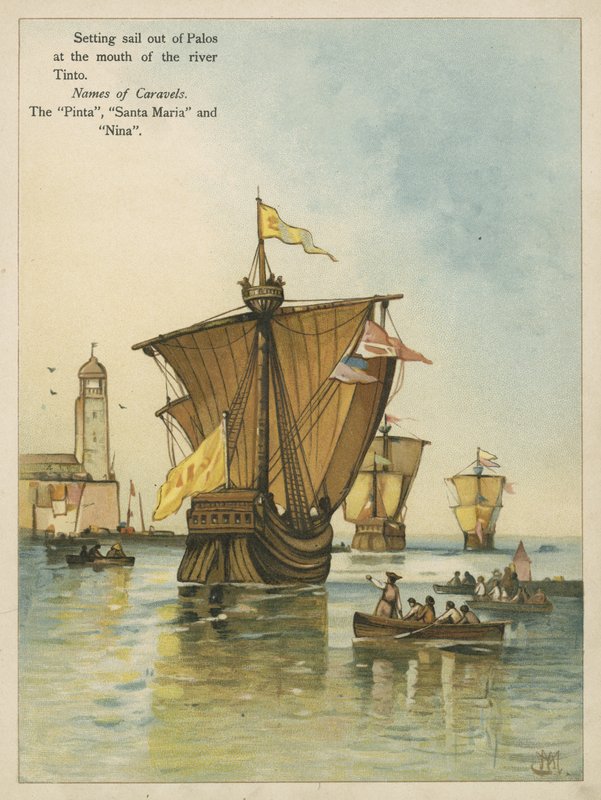 Kolumbus purjehtii uuteen maailmaan (chromolitho) tekijältä Andrew Melrose