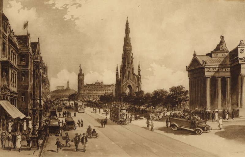 Edinburgh: Princes Street Moundilta (litho) tekijältä Andrew Allan