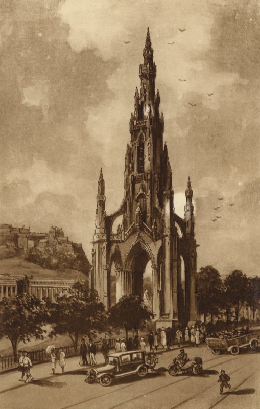 Edinburgh: Scott-monumentti, Princes Streek (litho) tekijältä Andrew Allan