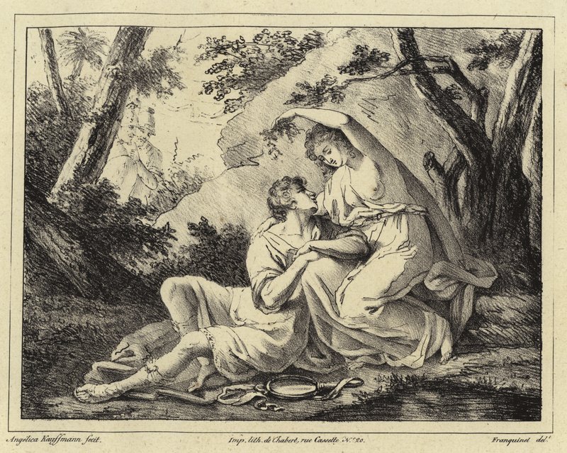 Kaksi rakastajaa maisemassa tekijältä Angelica Kauffmann