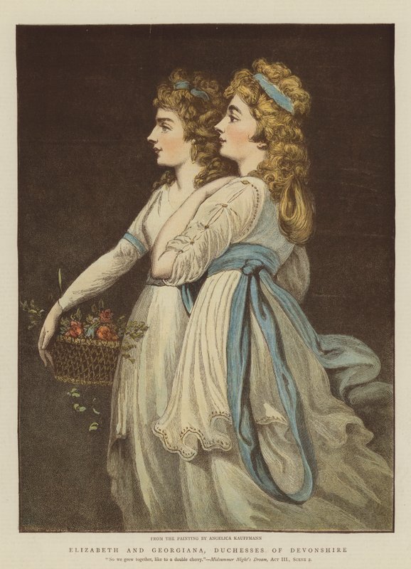 Elizabeth ja Georgiana, Devonshiren herttuattaret (chromolitho) tekijältä Angelica Kauffmann