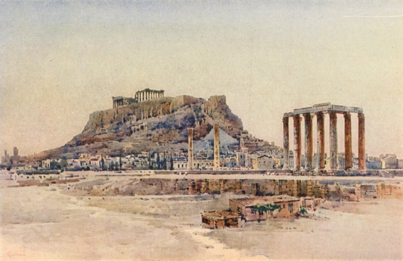 Akropolis, Ateena, Kreikka (väri litho) tekijältä Angelos Giallinos
