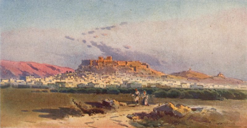 Ateena ja Akropolis (väri litho) tekijältä Angelos Giallinos