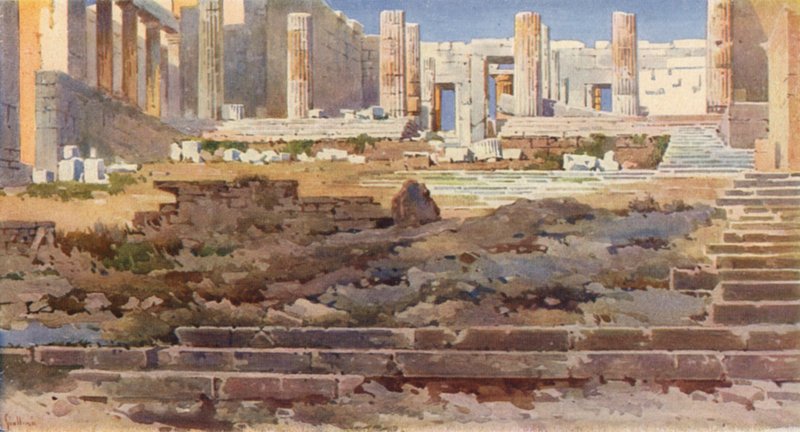 Propylaea Akropoliksella, Ateena (väri litho) tekijältä Angelos Giallinos