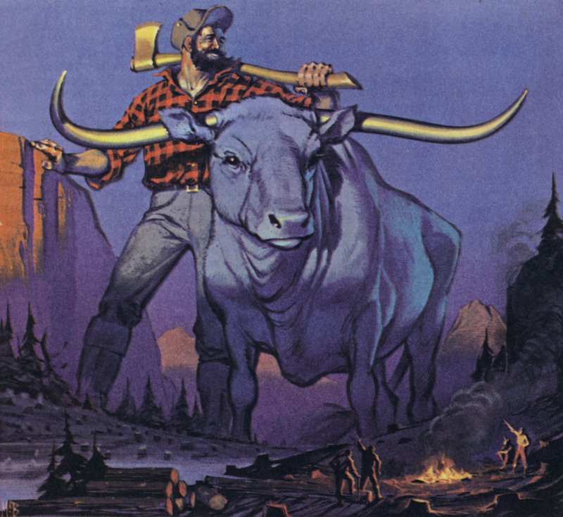 Paul Bunyan ja Babe (värilitografia) tekijältä Angus McBride