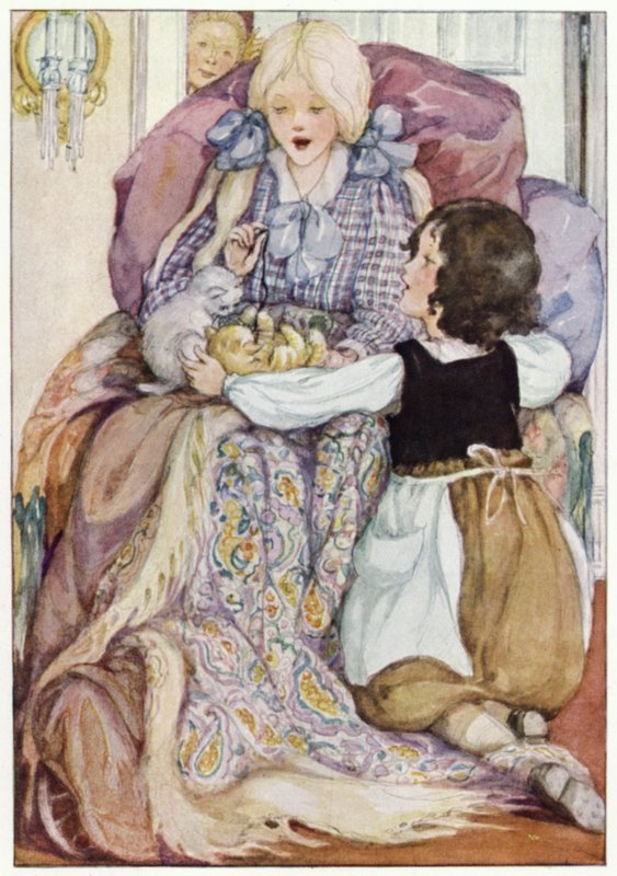 Klara piti pieniä kissanpentuja sylissään (väri litho) tekijältä Anne (after) Anderson