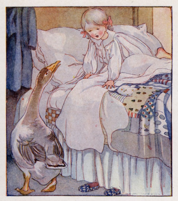 Lastenlaulu: Goosey, Goosey Gander (väri litho) tekijältä Anne (after) Anderson