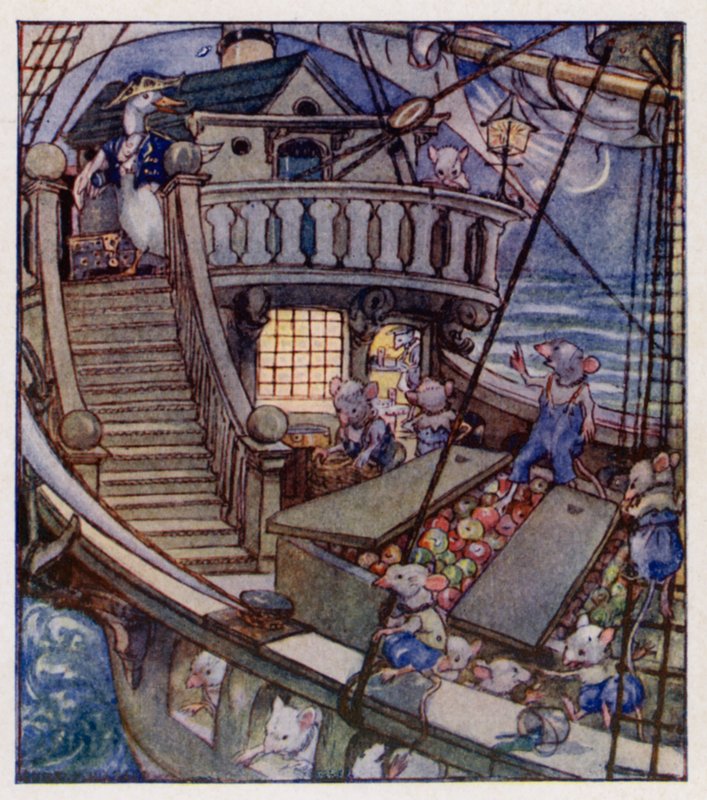 Lastenlaulu: I Saw A Ship A-Sailing (väri litho) tekijältä Anne (after) Anderson