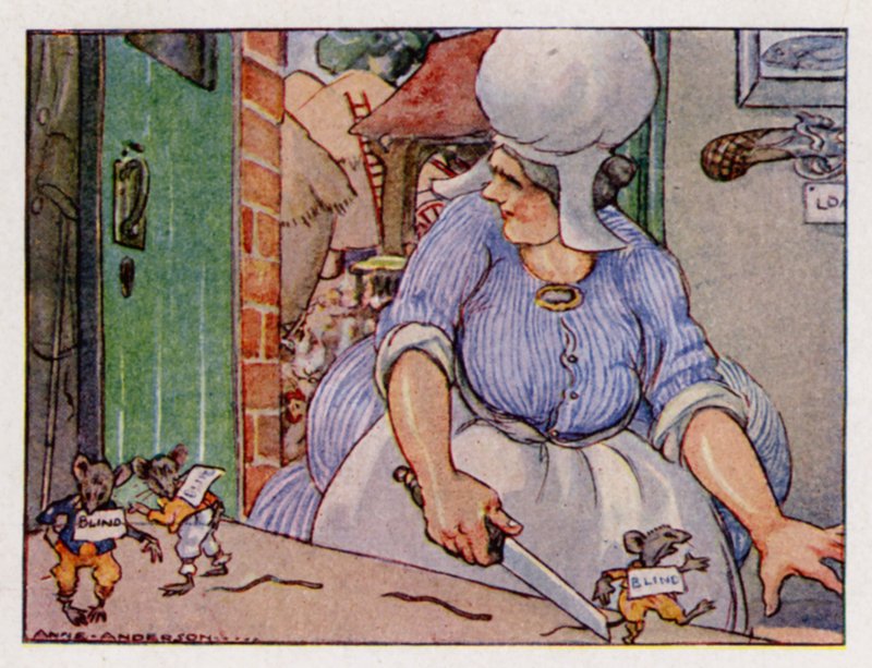 Lastenlaulu: Kolme sokeaa hiirtä (väri litho) tekijältä Anne (after) Anderson