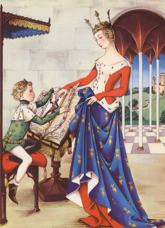 Rikhard II ja hänen äitinsä, Kentin neito (värilitografia) tekijältä Anne & Johnstone Janet (1928 79) Johnstone