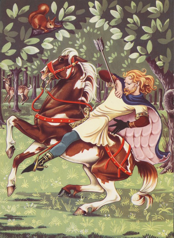 William Rufusin kuolema (värilitografia) tekijältä Anne & Johnstone Janet (1928 79) Johnstone