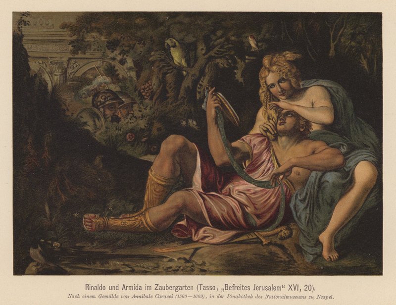 Kohtaus Torquato Tasson teoksesta Gerusalemme liberata (väriliitos). tekijältä Annibale (after) Carracci