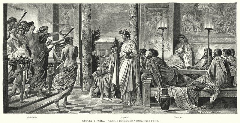 Agathonin juhla, antiikin Kreikka, Platonin mukaan (litho) tekijältä Anselm Feuerbach
