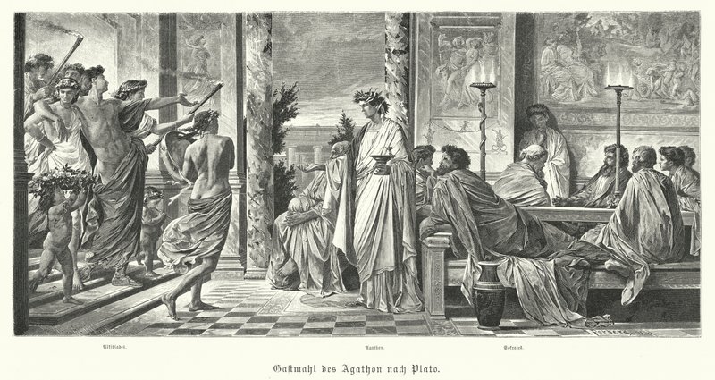 Agathonin ja Platonin juhla, antiikin Kreikka (kaiverrus) tekijältä Anselm Feuerbach