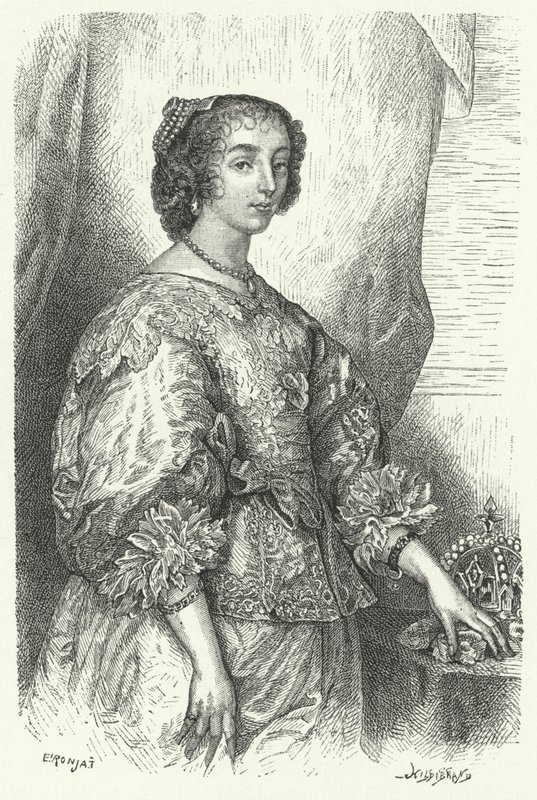 Henrietta Maria Ranskasta, Englannin, Skotlannin ja Irlannin Kaarle I:n kuningatar puoliso (kaiverrus) tekijältä Anthony van (after) Dyck