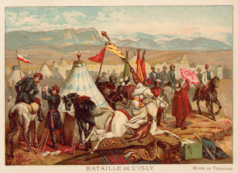 Islyn taistelu, Marokko, 1844 (chromolitho) tekijältä Antoine Charles Horace Vernet