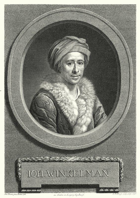 Johann Joachim Winckelmann, saksalainen taidehistorioitsija ja arkeologi (kaiverrus) tekijältä Anton von (after) Maron