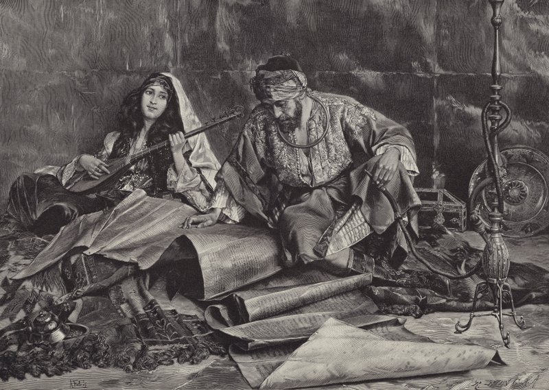 Sulttaanin suosikkilaulu (kaiverrus) tekijältä Antonio Maria Fabres y Costa