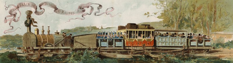 Ensimmäinen juna Brysselistä Mecheleniin, Belgiaan, 1835 tekijältä Armand Jean Heins