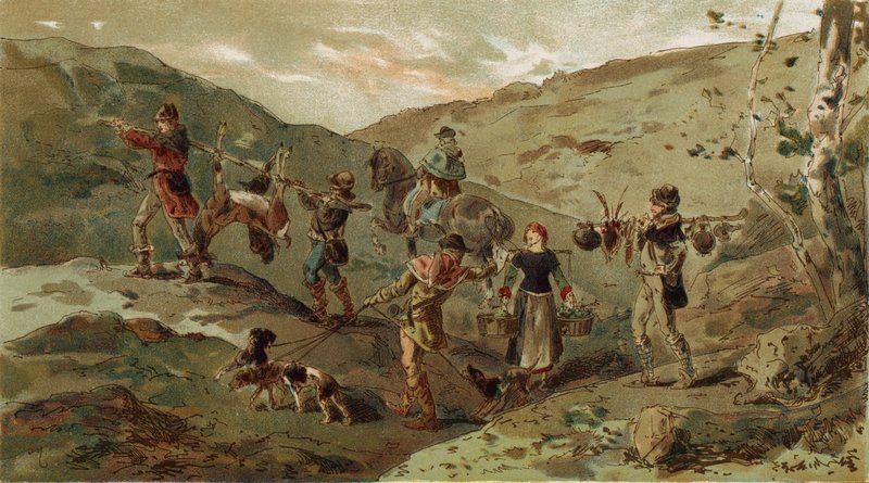 Metsästysseura ja kantajat, 1200-luku tekijältä Armand Jean Heins