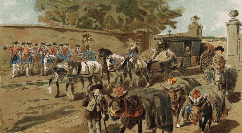 Kuormatut aasit ja postivaunu, Itävallan Alankomaat, 1700-luku tekijältä Armand Jean Heins