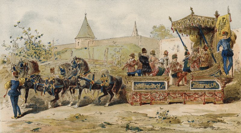 Kauppiaat kelluvat kantaen muusikoita, Espanjan Alankomaat, 1500-luku tekijältä Armand Jean Heins
