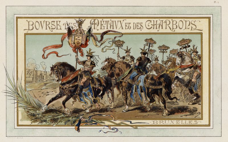 Metalli- ja hiilipörssi, Bryssel (väri litho) tekijältä Armand Jean Heins