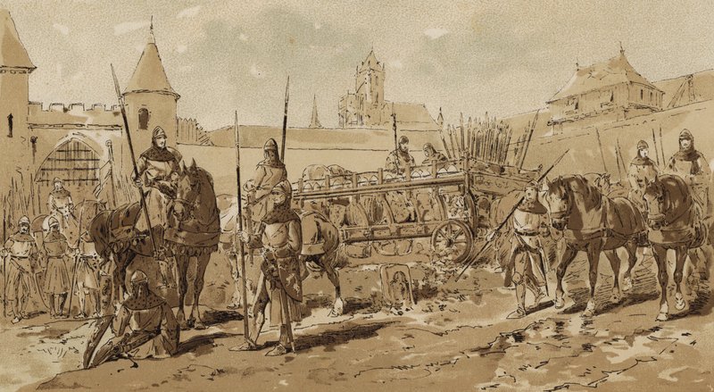 Sotilasvaunu ja ratsuväki, 1200-luku tekijältä Armand Jean Heins