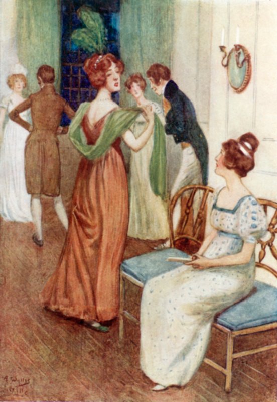 Kuvitus Jane Austenin teokseen "Ylpeys ja ennakkoluulo". tekijältä Arthur Wallis Mills