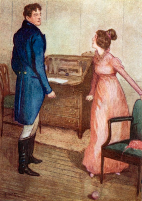 Kuvitus Jane Austenin teokseen "Ylpeys ja ennakkoluulo". tekijältä Arthur Wallis Mills