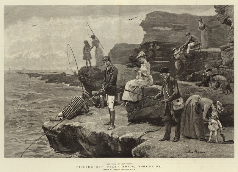 Kalastus Filey Briggistä, Yorkshire (kaiverrus) tekijältä Arthur (after) Hopkins