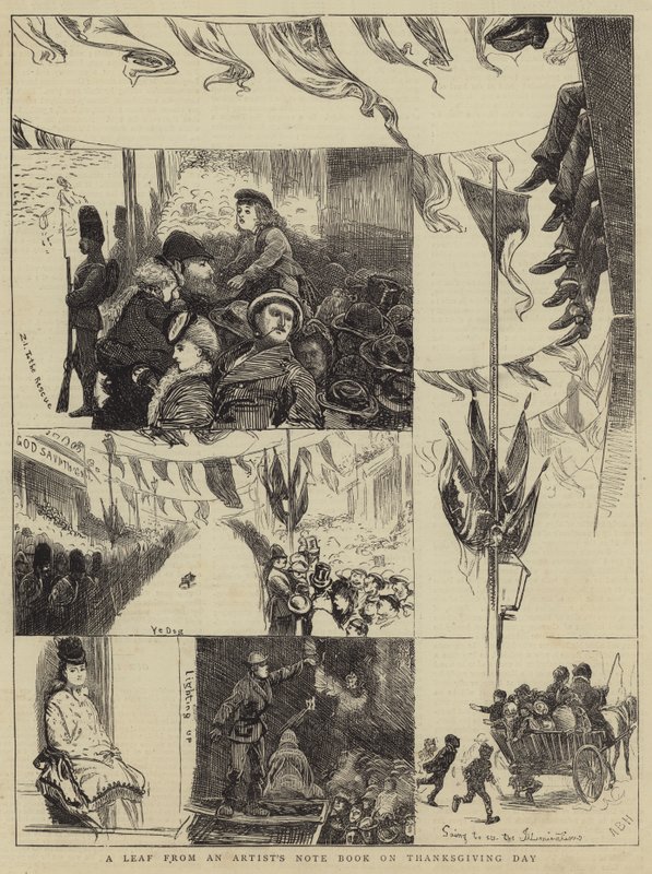 Lehti taiteilijan muistikirjasta kiitospäivänä tekijältä Arthur Boyd Houghton