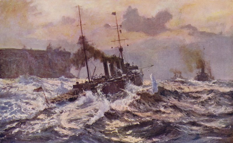 Australian laivaston sota-alukset lähtevät Sydneyn satamasta (väri litho) tekijältä Arthur C. Burgess