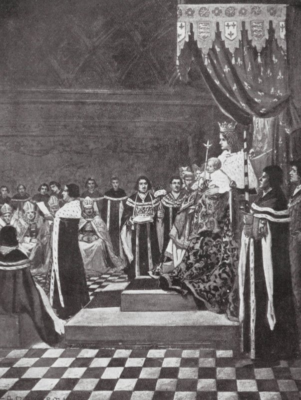 Henrik VI avaa parlamentin äitinsä kanssa (litografia) tekijältä Arthur David (after) McCormick