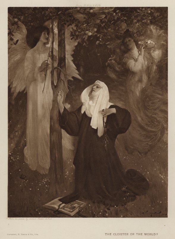 Luostari vai maailma? (litografia) tekijältä Arthur Hacker